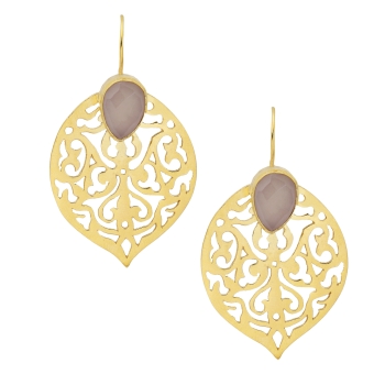 Earring made from brass, goldplated, Rosequartz